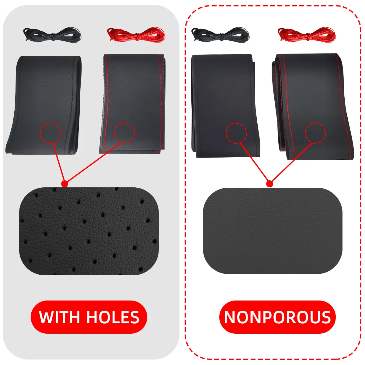 Car Steering Wheel Cover Needles And Braid Thread Artificial Leather Car Covers Suite DIY Texture Soft Auto Accessories
