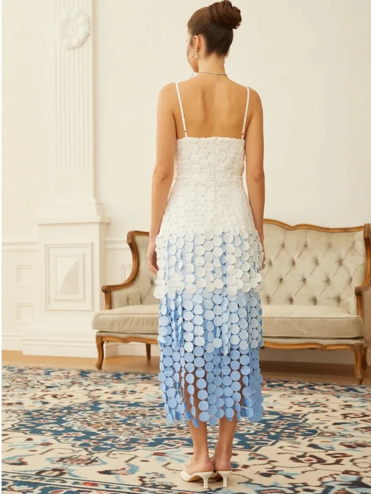 DFDG-vestido Midi elegante para mujer, camisola de imitación con flecos de disco degradado, vestido único con recorte bordado Retro, primavera y verano, 2025