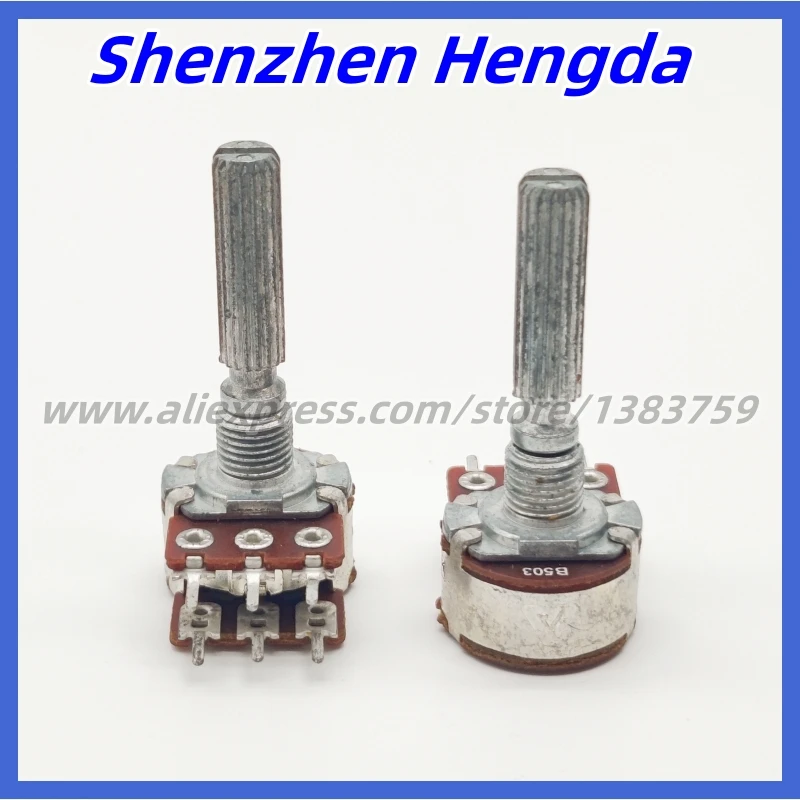 1Pcs 16/148 Type Potentiometer B50K Flower Shaft Length 30MM Dual Channel 6-Pin Power Amplifier Volume Rotary Potentiometer