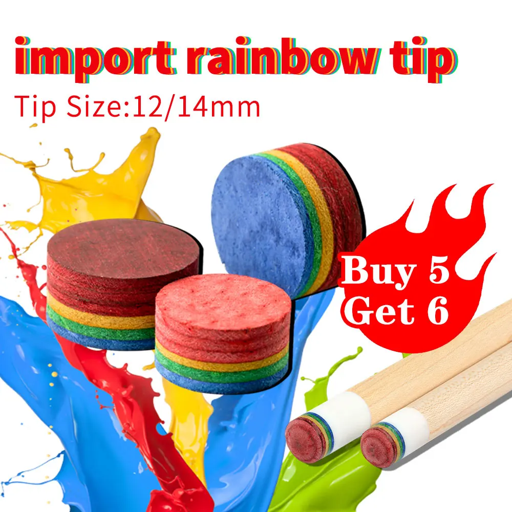 

Rainbow Tip Billiards Tip,Pool Cue Tips,6 Multi-Layers Cue Stick Tip,Professional Durable Billiard Accessories,11mm,12mm,14mm