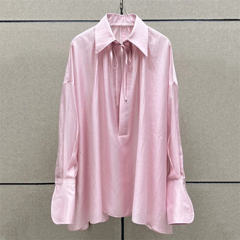 Women's shirt 2026 summer new satin slim fit women's long sleeved top Bow tie decoration Women's blouse Casual Women's clothing - view 2
