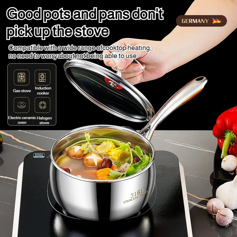 

Stainless Steel Soup Pot Cooking Pots For Kitchen Induction Cooking Pot Small Heat Resistant Cookware baby special milk pot