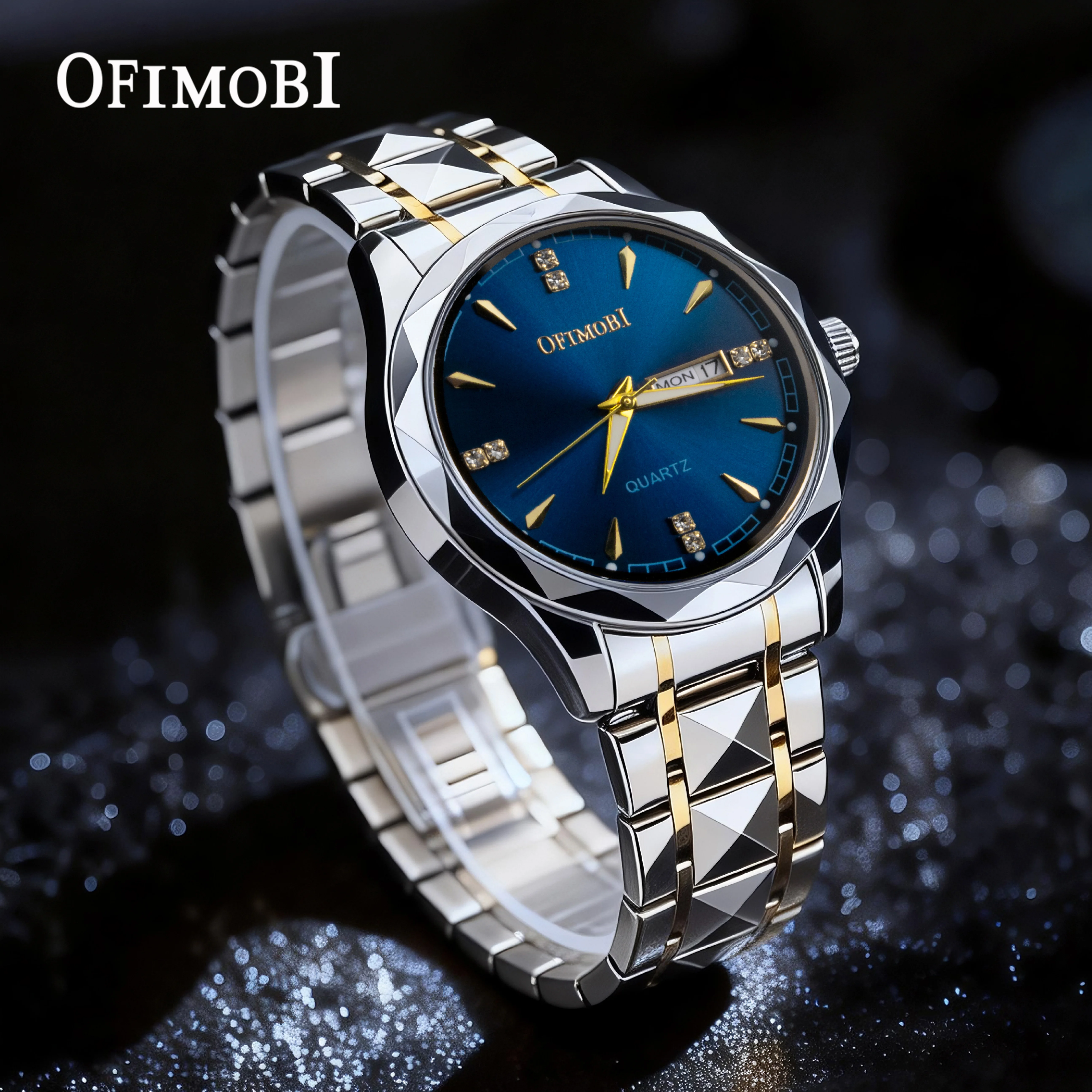 

OFIMOBI Luxury jewels dial Man Clock Date Lume Waterproof Stainless Steel Men Wristwatch Business Fashion Quartz Men's Watches