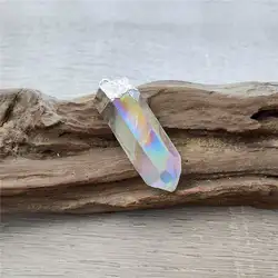 FUWO 1Pc Angel Aura Quartz Pendant, Silver Plated Natural White Crystal for Women Necklace Making,Healing Stone Jewelry (PD366S)