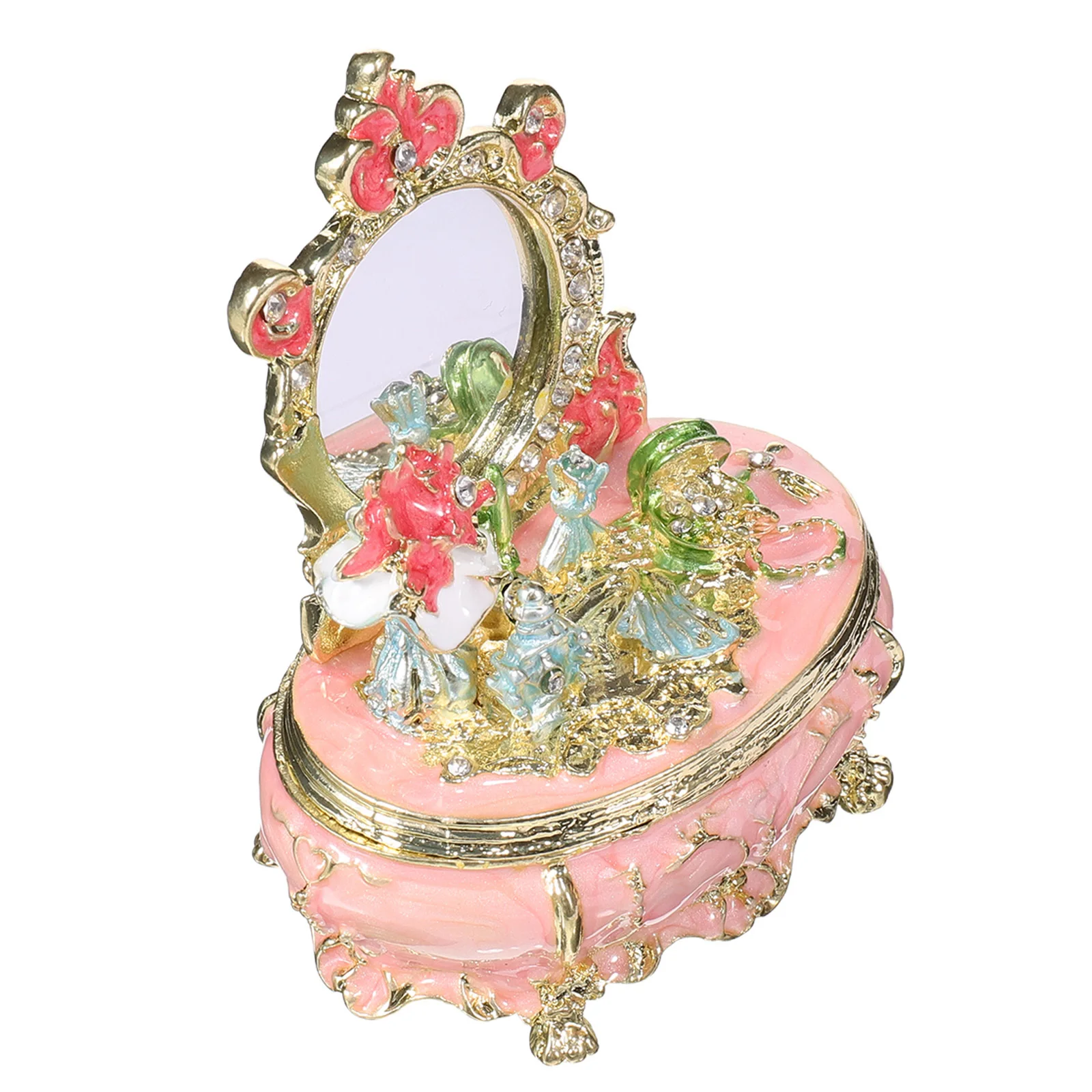 Enamel Trinket Box Painted Jewelry Storage Jar Vintage Dressing Table Organizer For Women Keepsake Chest