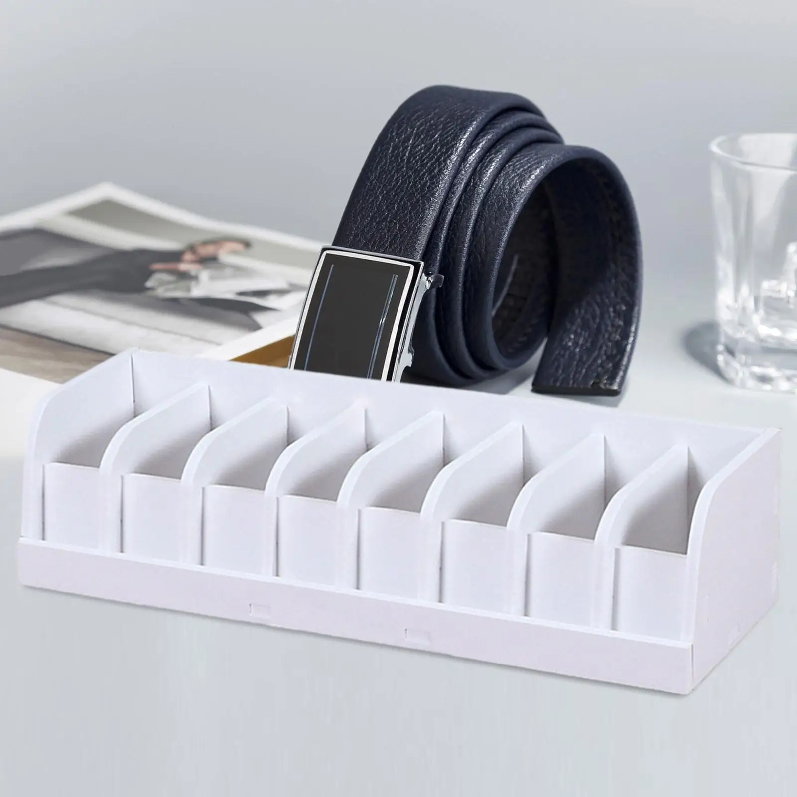 8 Dividers Belt Organizer Box Sleek for Drawer Belt Display Storage Box Belt Rack Holder for Men Women