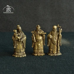 Vintage Bronze Taoism Three Gods of Blessing Wealth Longevity Statue Pure Copper Buddha Figurines Ornaments Feng Shui Home Decor