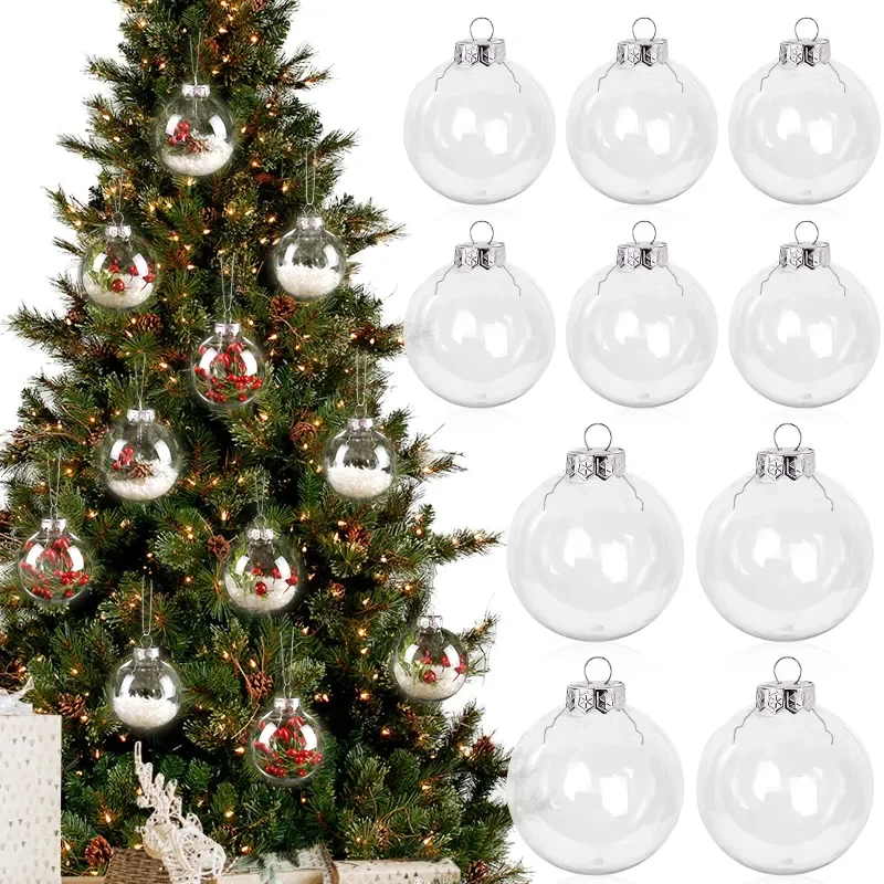 6Pcs Clear Plastic Christmas Ball Fillable Ornament Xmas Tree Hanging Bauble Pendant 2023 Christmas Home Decoration Navidad Gift