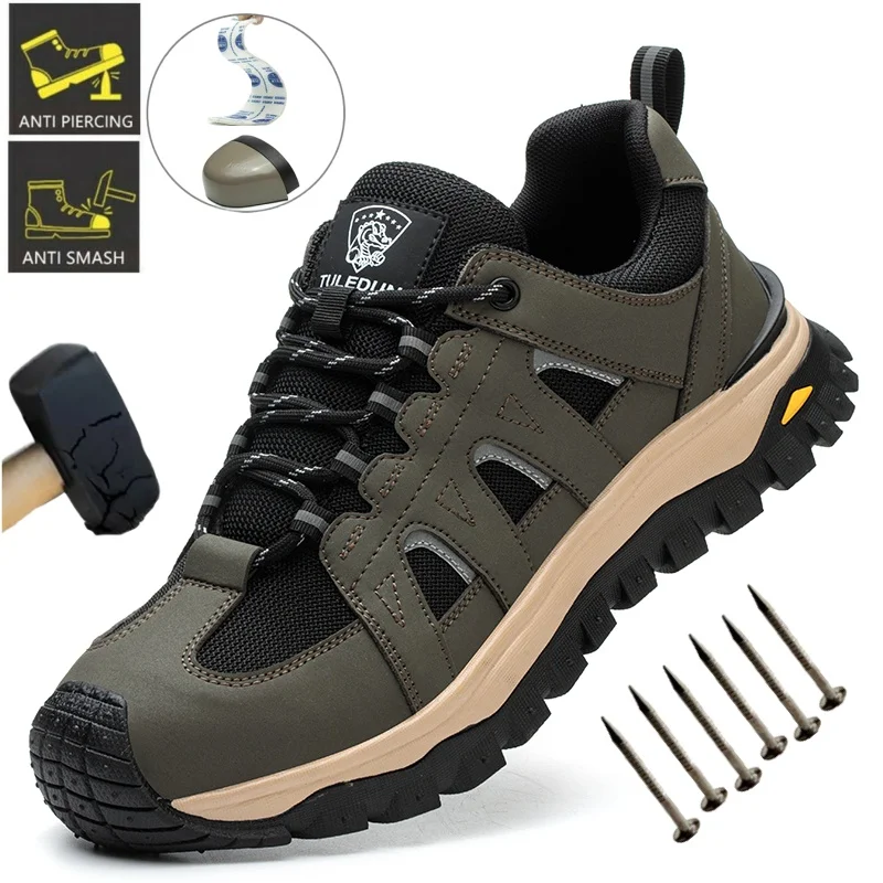 Rubber Sole Wear-resisting Men Work Safety Boots Anti-smash Anti-puncture Work Sneakers Indestructible Protective Work Boot