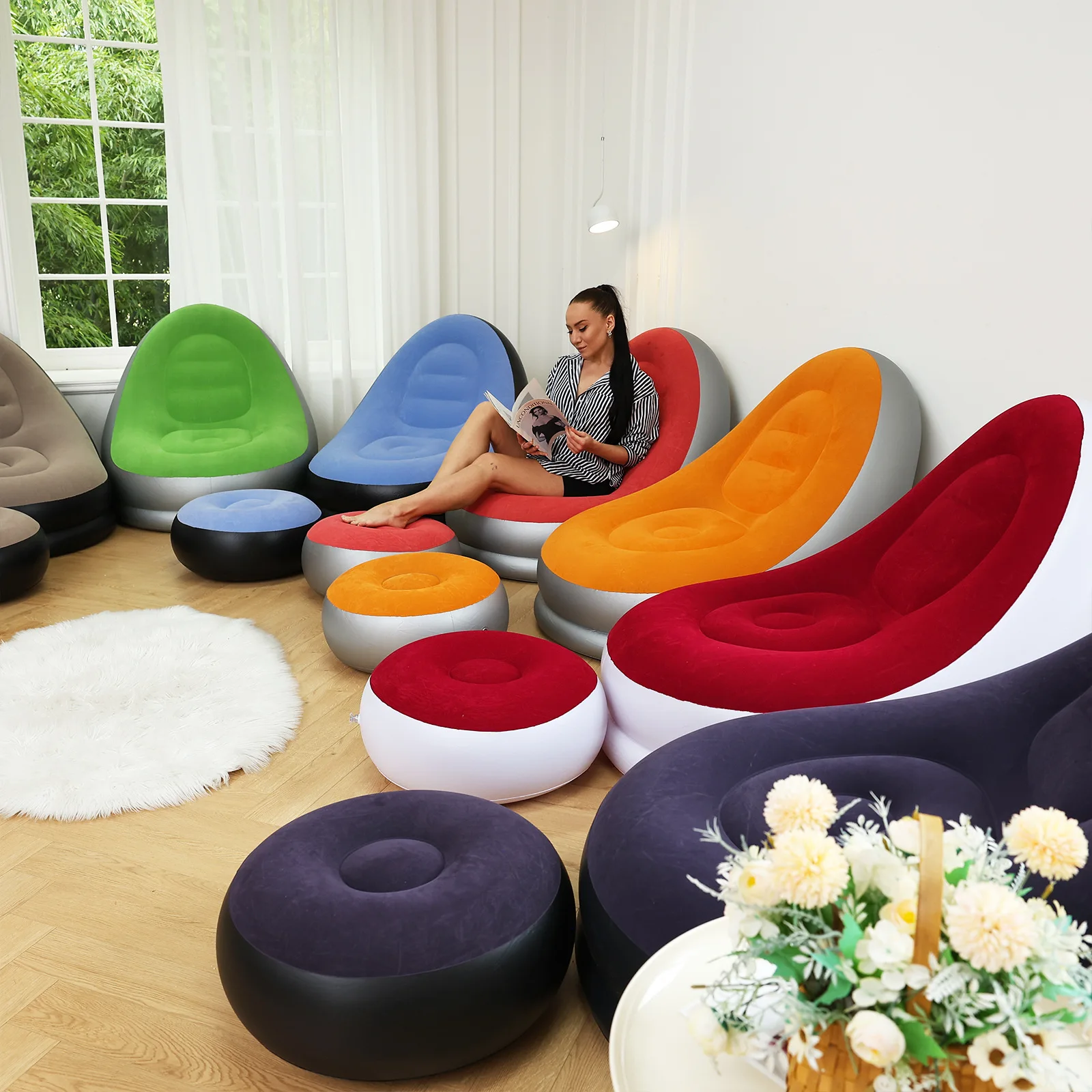 Modern Chic Inflatable Bean Bag Sofa Set Foldable Comfortable Soft Lounges Indoor Outdoor Use