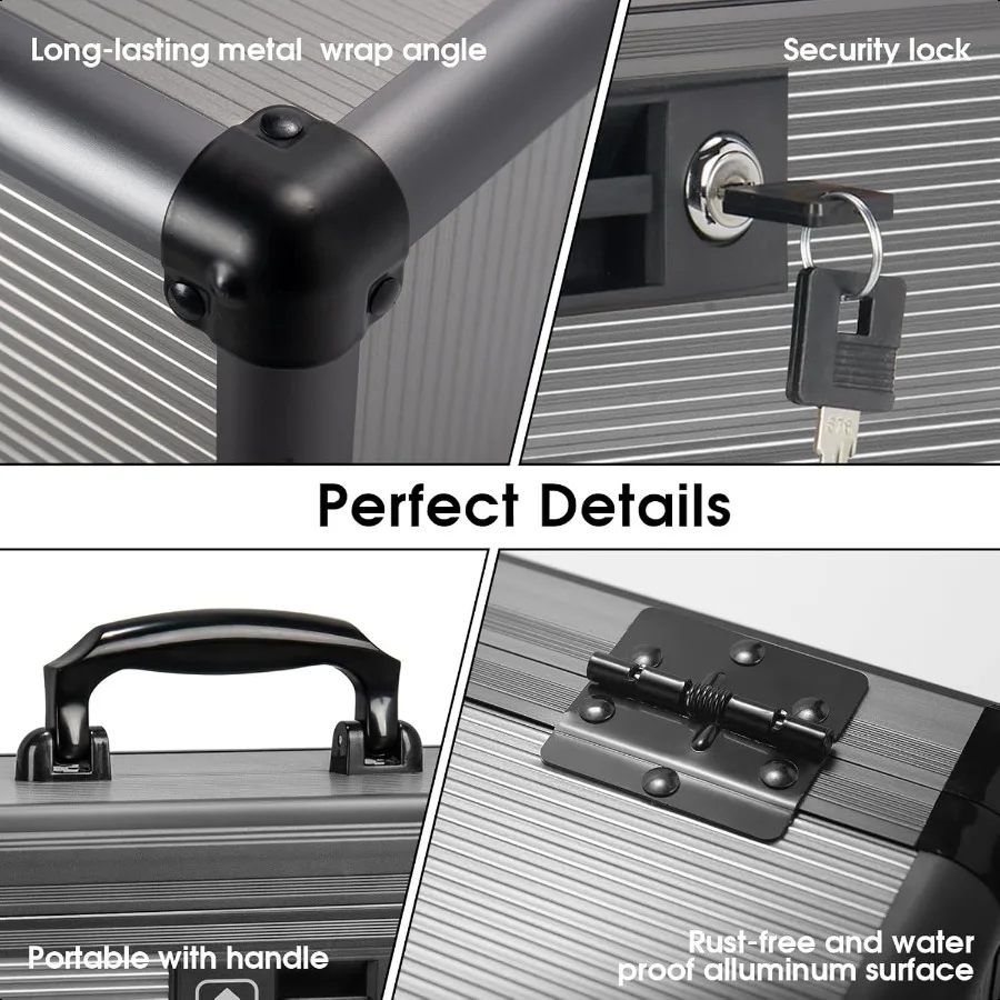 Medicine Lock Box with Key Alluminum Alloy Box for Medication First Aid Box with a Removeable Tray to Store Medicines Pills for