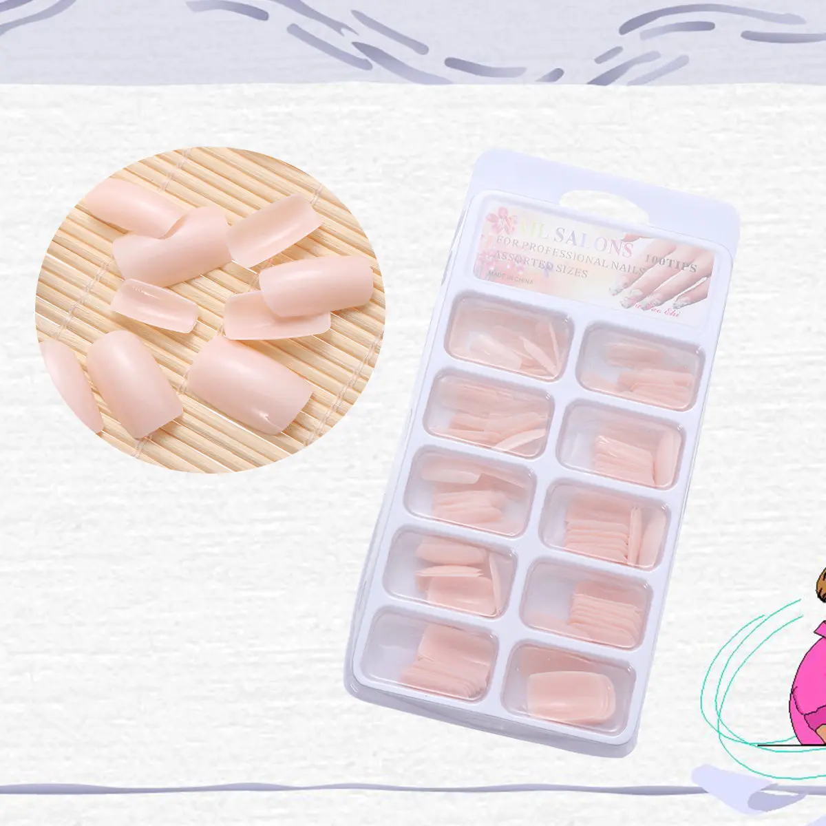 

100 шт. розовых искусственных накладных ногтей из прочного пластика, легко поддающихся покраске, для нейл-арта, использования в салонах и особых случаев