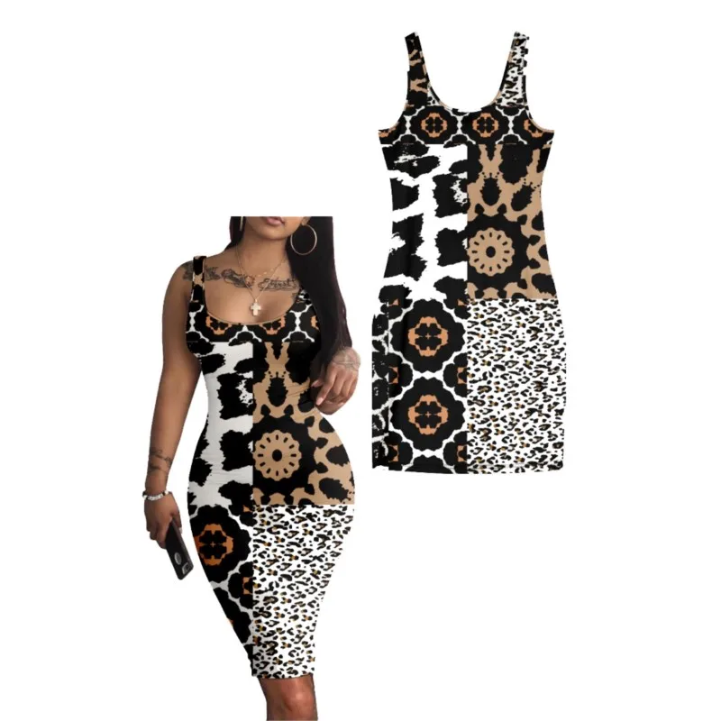 Sexy Halter Long Dresses Hip Wrap Skirt For Women With Leopard Print Grils Slim Body Patry Dress