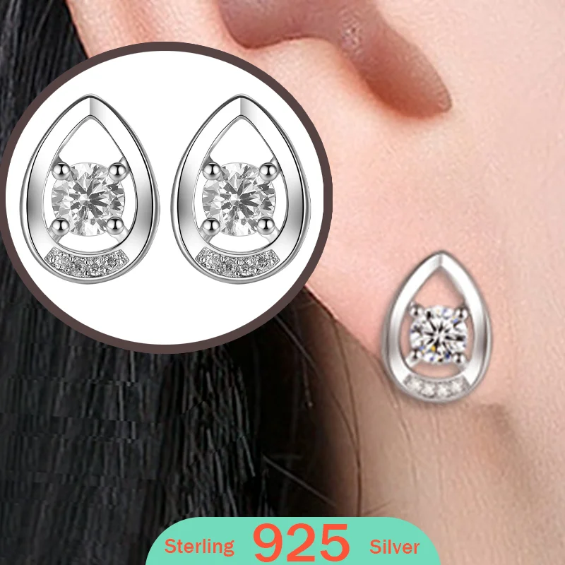 

New Design 925 Sterling silver Water Drop Jewelry Girl Earrings Luxury Transparent Glass Crystal Studs for Women Gift Korean