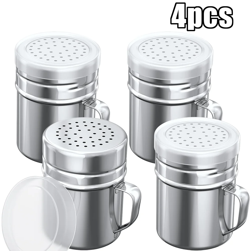 Juego de 4 Saleros y Pimenteros de Acero Inoxidable de 10 oz, con Tapa y Asa, para Comino, Sal, Chile en Polvo y Azúcar