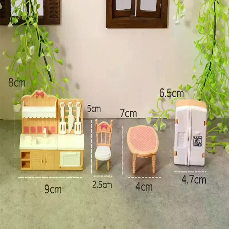 Decoração brinquedo 1:12 casa de bonecas em miniatura porta dupla geladeira mesa de jantar modelo de móveis