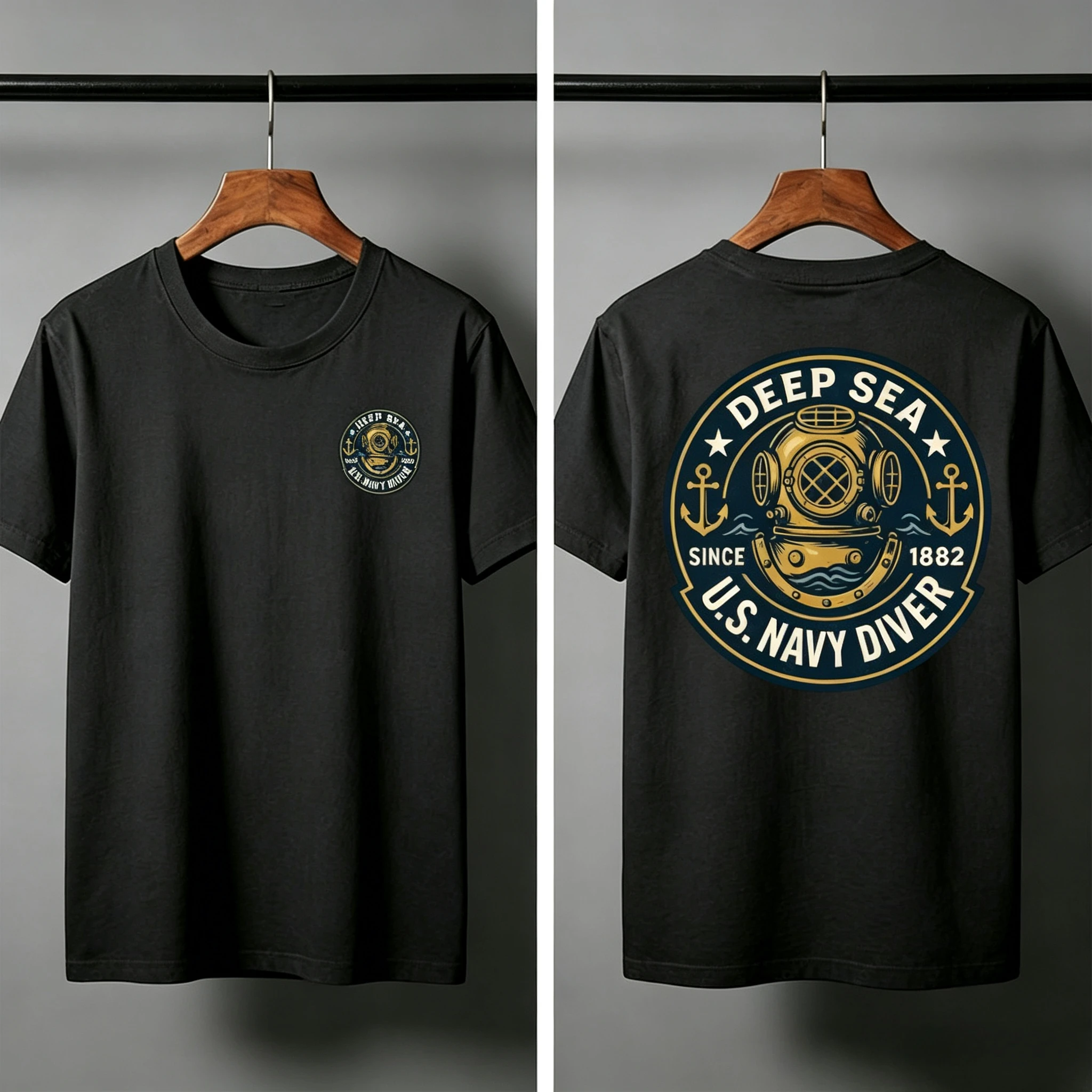 Deep Sea Diver Emblem Summer Men's T-Shirt Military Style Casual Wear Beach and Outdoor Activities Divers Clothes Y2K T Shirts