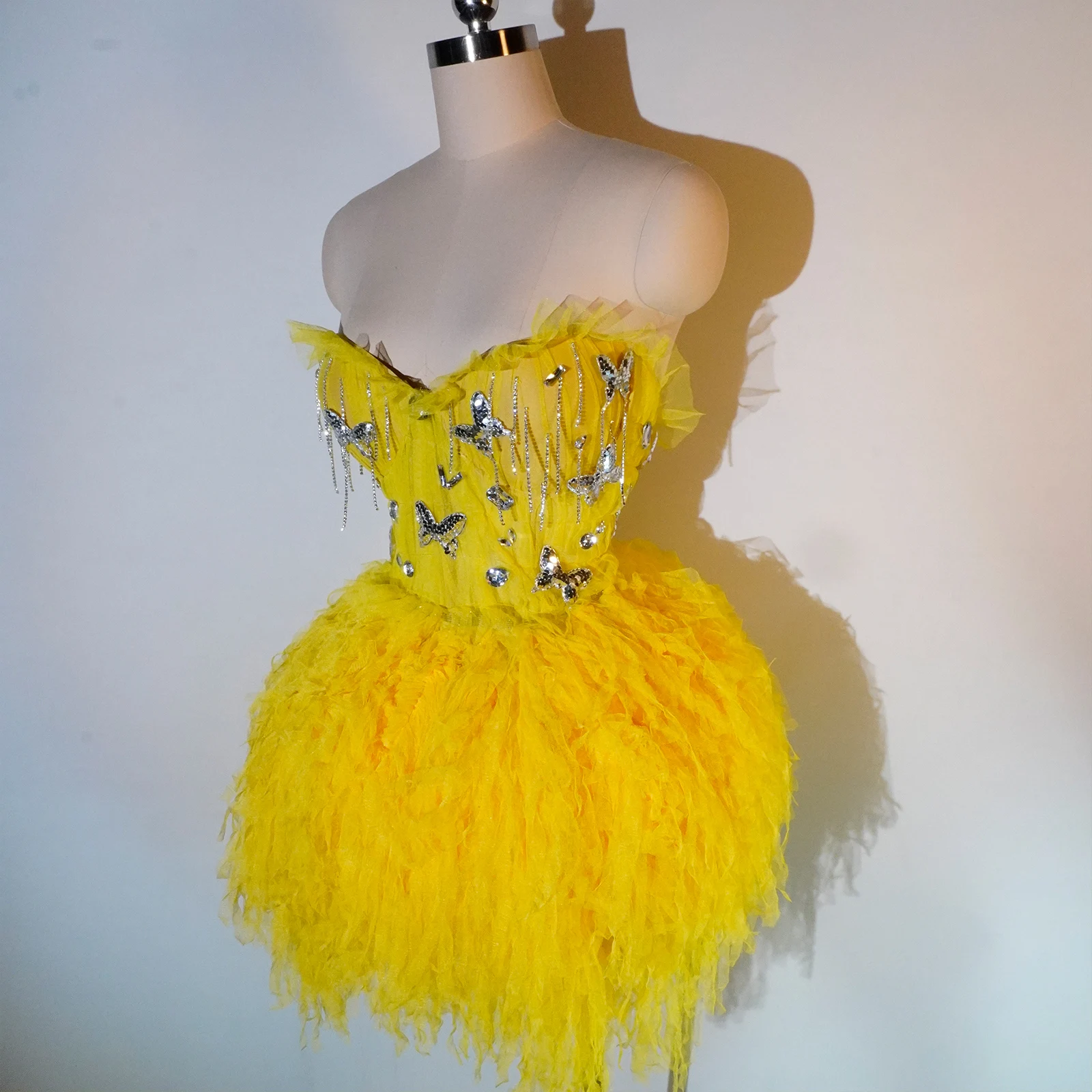 Fashioncustom yellow Dress Mesh Sexy Dance Skirt Sets Dance Birthday Party Club Performance Stage Bar Singer Drag Queen Costumes