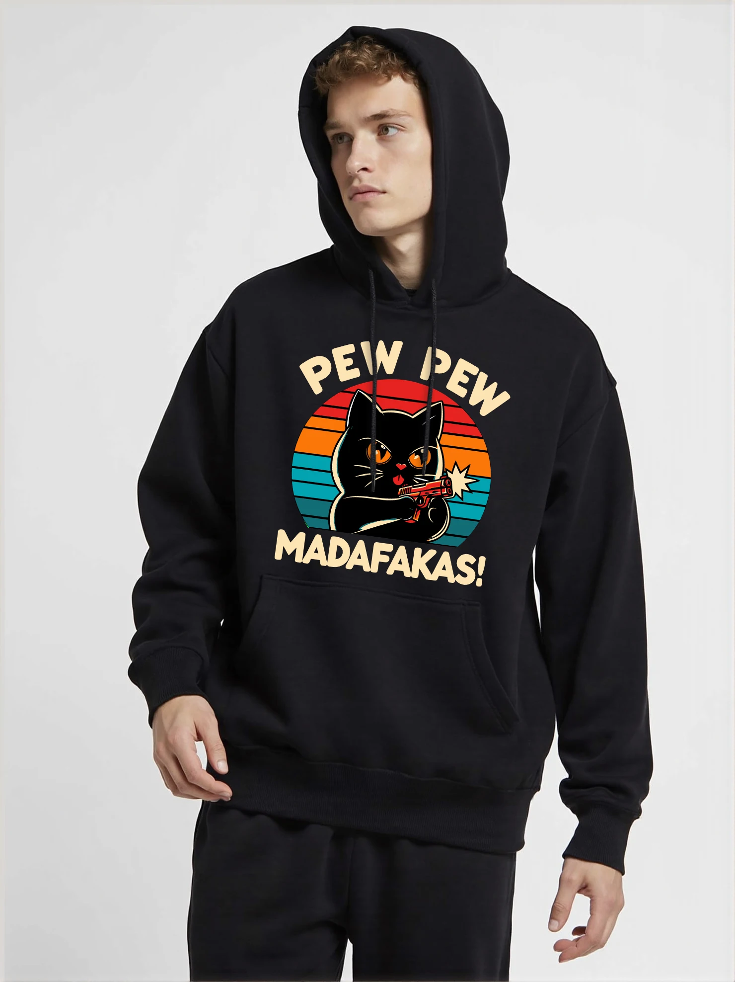 Pew Pew Madafakas Print Hoodie Man Hip Hop Street Casual Hooded Cartoons fur-liner Men Hoodies Harajuku S-XXL Pullover Clothing