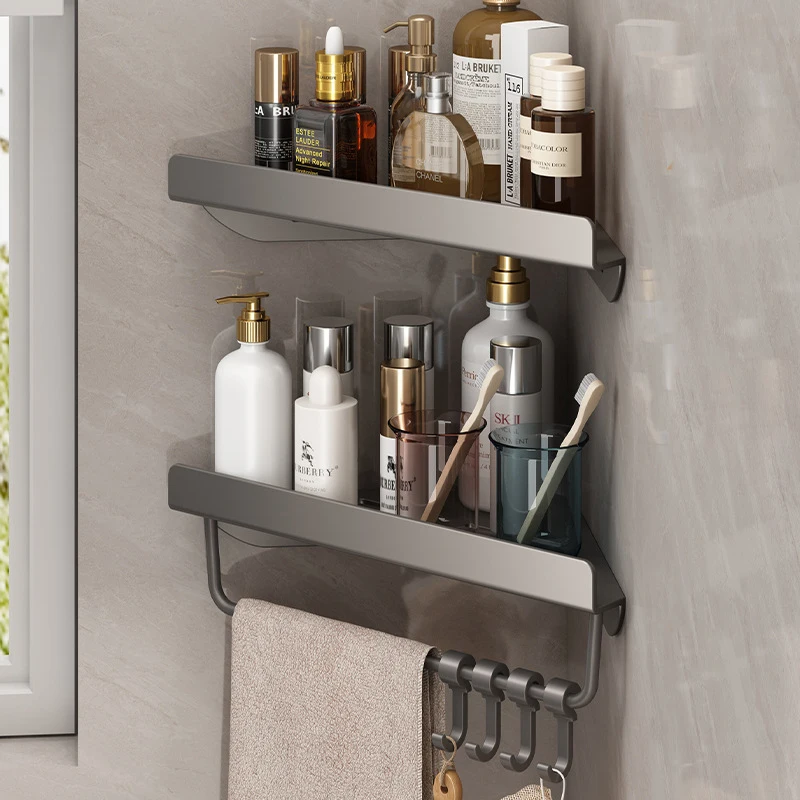 

Black/Gray Bathroom Shelf Corner Bath Shower Shelf Bathroom Triangle Basket Shower Room Storage Rack Wall Mounted Shelf