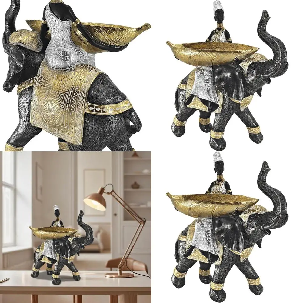 

14.5 African Elephant Lady Sculpture Set, Silver Tribal Art Figurines with Totem Design for Home Decor and Bookshelf Display