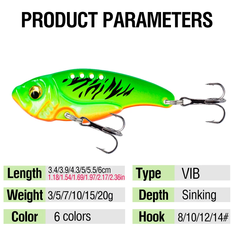 6-teiliges Angelköder-Set 3/5/7/10/15/20g Sinkender VIB Harter Crankbait Metall 3D-Augen Wurfköder Spinner-Klingenköder mit Dreifachhaken – Detail 5