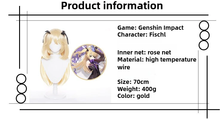 Game Genshin Impact Fischl Cosplay Wig Woman Golden Bunches Synthetic Hair Comic-con Costume Accessories Halloween Dress Up Wigs