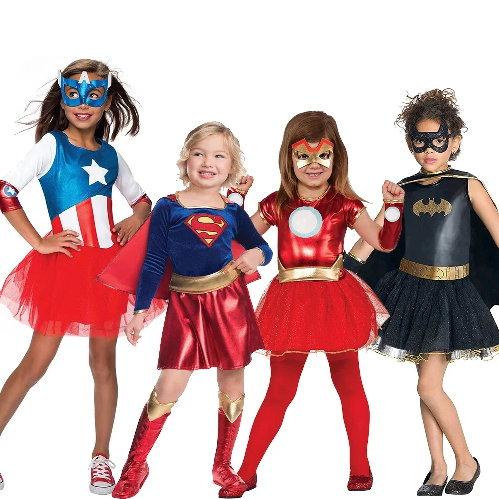 

American Girl Hero Fancy Dress Up Supergirls Costume For Kids Halloween Purim Cosplay