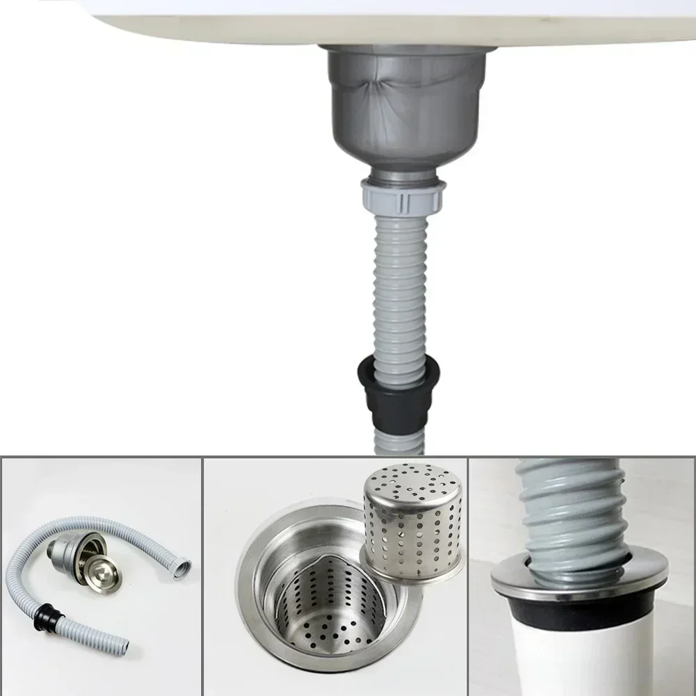 1 Pcs 110mm Stainless Steel Sink Drain Kit With Wire Mesh Basket For Laundry Tub 304 Gray Home Decoration