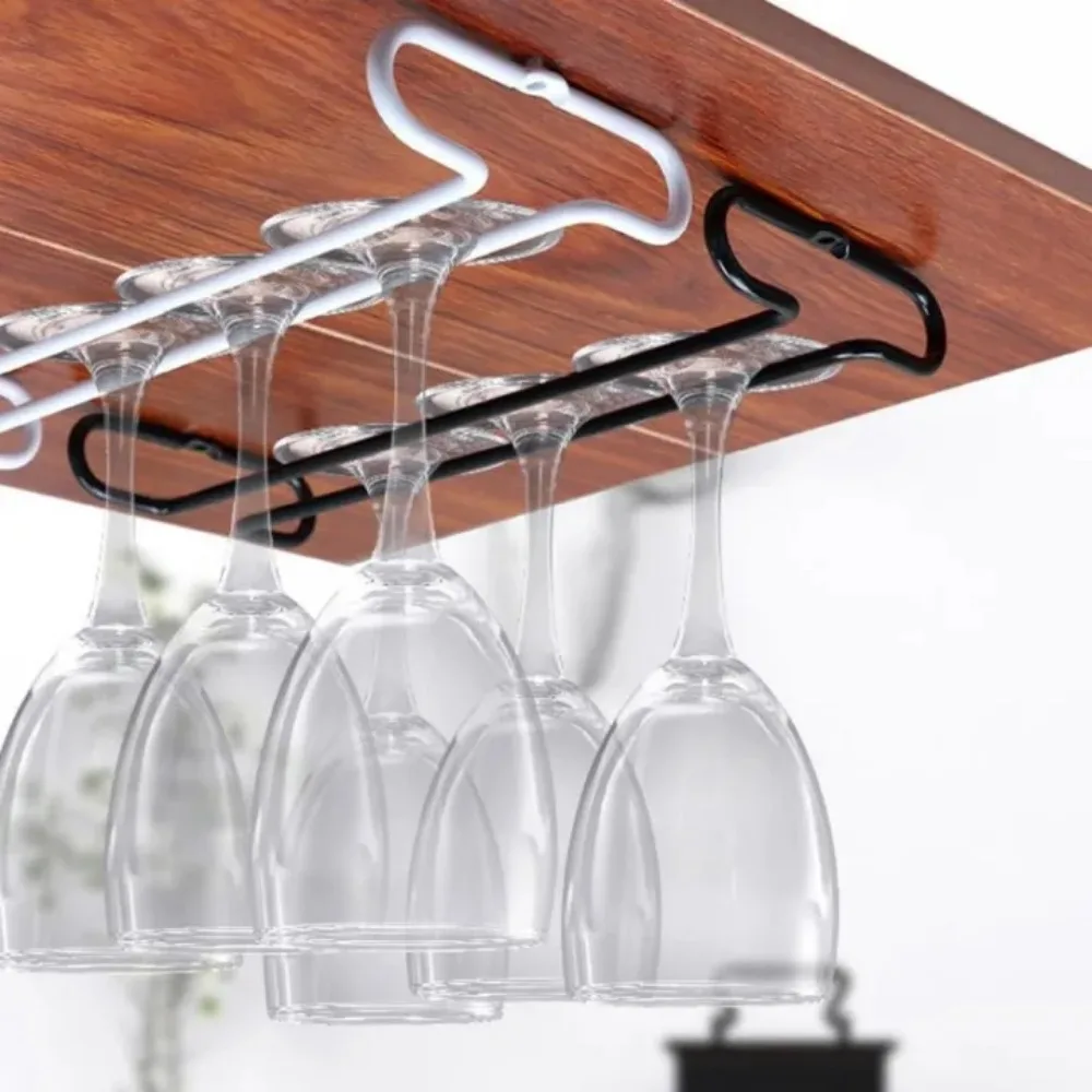 

Iron Wall Mount Wine Glass Rack Hanging Durable Cold-rolled Steel Wine Glass Holder Organizer Goblet Iron Kitchen RackBar Tool