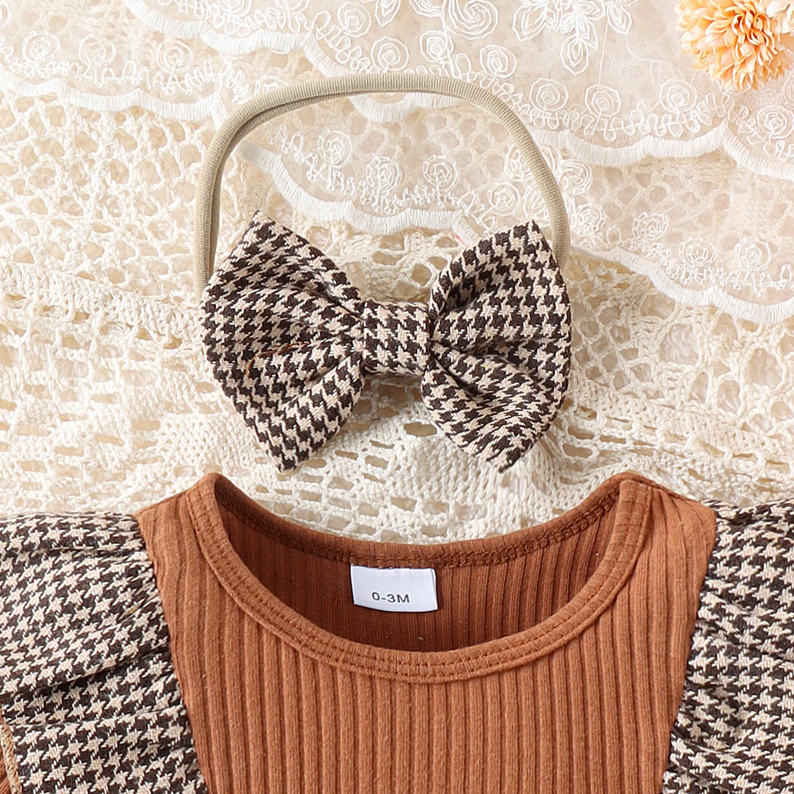 2PCS Autumn New Style 0-1 Year Old Girl Baby Trend Preppy Style Multi-Color Plaid Skirt Long-Sleeved Hat + Headwear