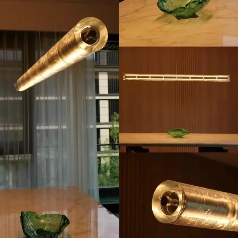 Designer-High-End-Bartheke aus Glas mit langem Tisch, Inseltisch, Restaurant-Kronleuchter