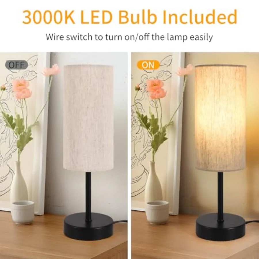 Small Table Lamp, Bedside Table Lamp for Bedroom, Lamp for Nightstand with Linen Fabric Shade, Minimalist Modern Desk Lamp for