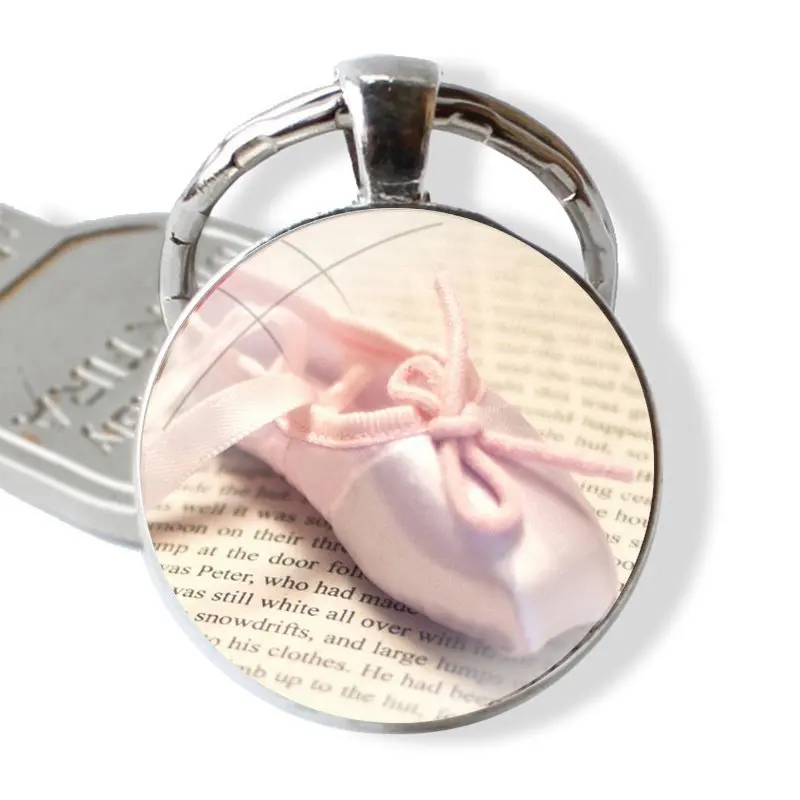 Ballet ballet shoes 25mm Glass Cabohcon Keychain Key Rings for Women Men Jewelry Gift