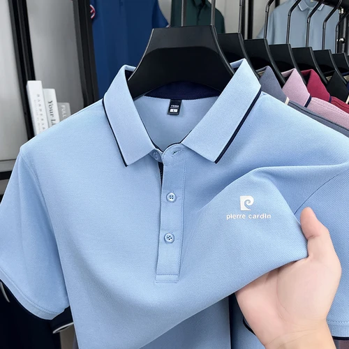 Polo de manga corta de algodón y seda de alta gama para hombre camiseta con solapa de golf informal de negocios bordada de marca de lujo de verano