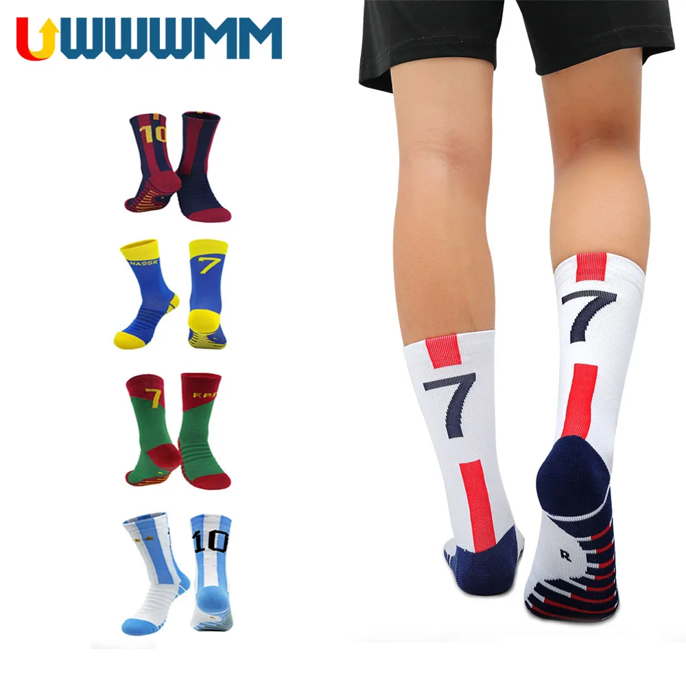 1Pair Outdoor Athletic Crew Socks Performance Thick Cushioned Compression Long Running Sports Socks Team Sports Number Socks