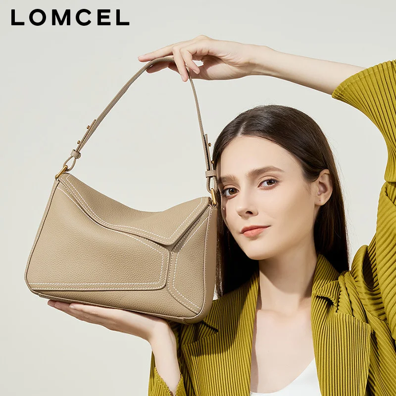 LOMCEL 16 New style women's single-shoulder underarm bag - geometric shape - women's genuine leather pillow bag