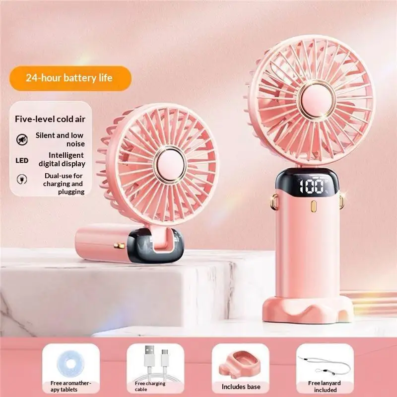 Usb Rechargeable Portable Handheld Fan – Cute Plastic Design, Dual Use (Handheld/Stand), Summer Cooling Fan For Kids & Adults