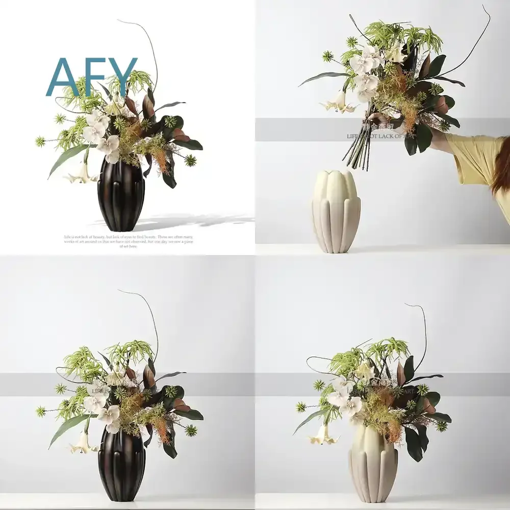 Medieval Wabi-Sabi Wind Resin Petal Vase for Flower Arrangement Home Decor Living Room Office Coffee Table Art Floral