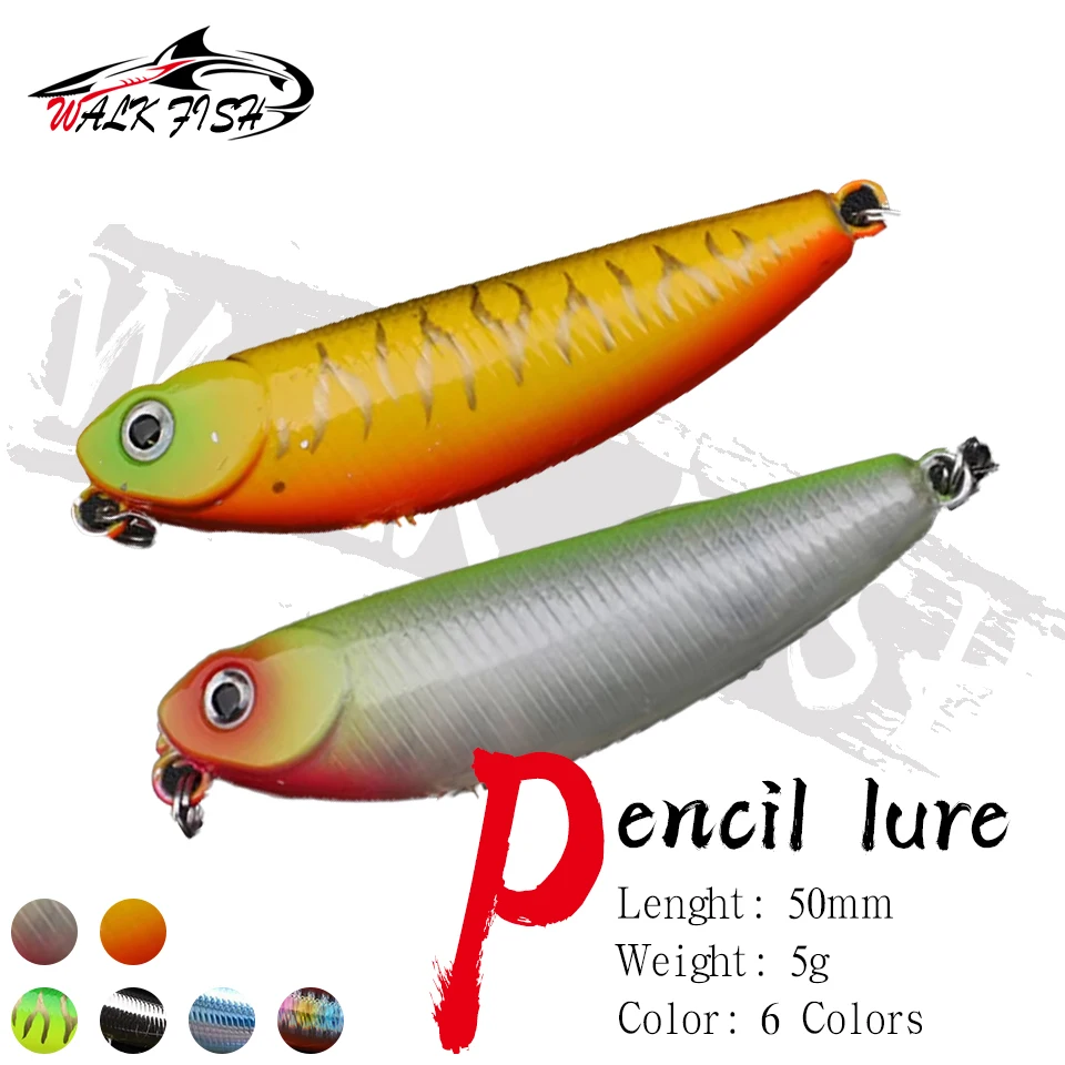 WALK FISH 1 Stück 5 cm 5 g schwimmender Bleistift-Angelköder Hund Wasseroberflächensystem schwimmender umgedrehter Seebarsch-Militärfisch harter Köder