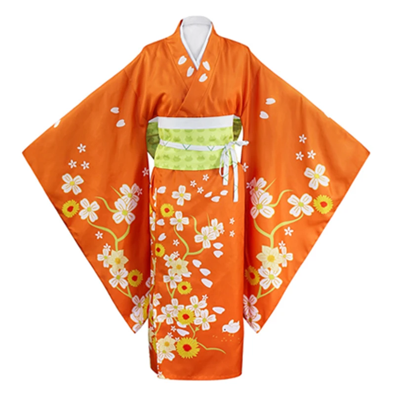 Disfraz de Anime Danganronpa Saionji Hiyoko para mujer, Kimono para Festival, peluca con cola de caballo doble, tocado con lazo