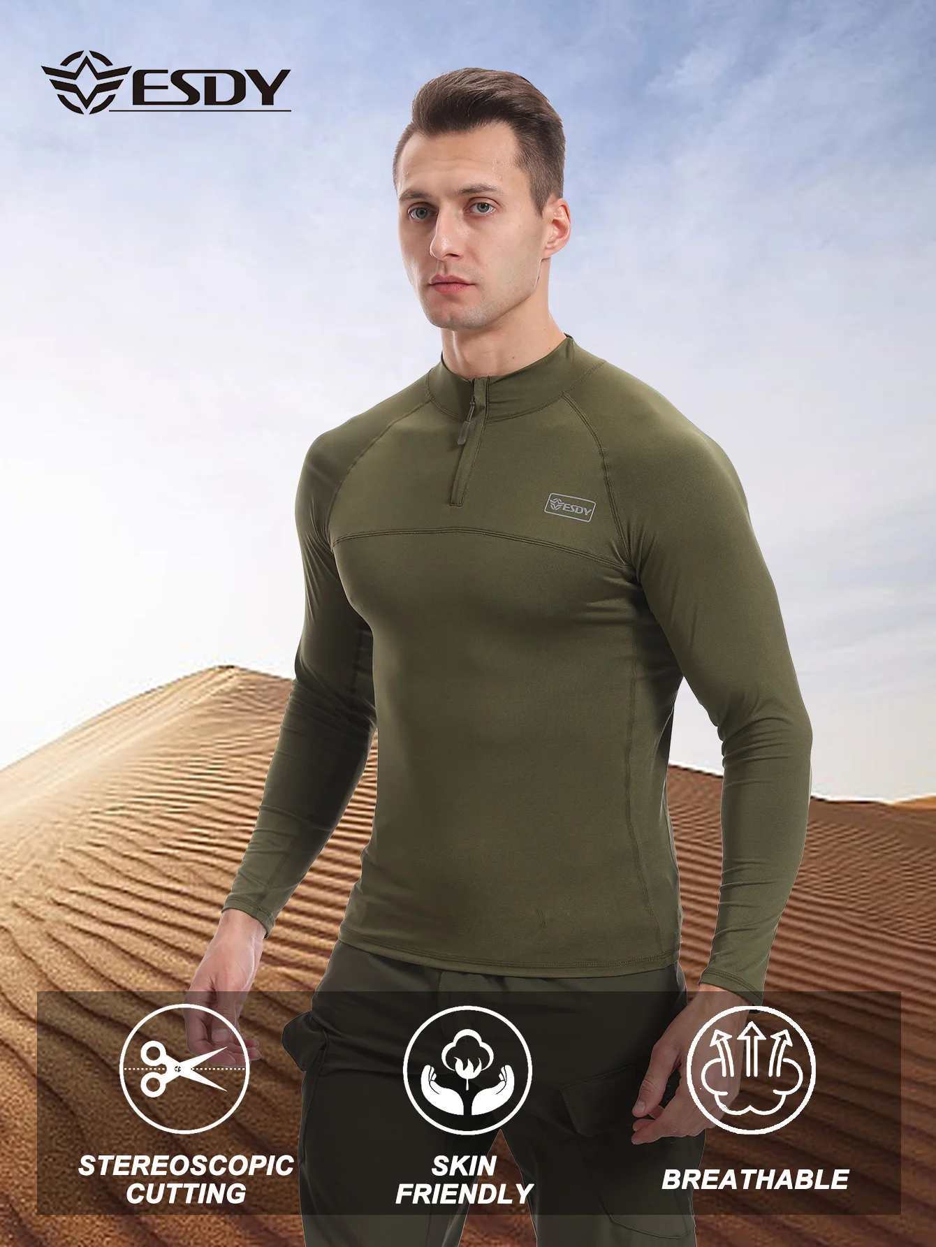 Esdy Men's Quick-Drying Tops Summer Moisture-Absorbent Quick-Drying Long-Sleeved Outdoor Sports Elastic Quick-Drying Tops