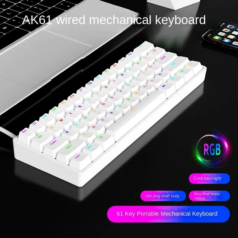 

AK61 Wired RGB Hot-Swappable Gaming Keyboard 61 Keys Compact Mechanical Keyboard Mini Home Portable for Computer Laptop PC Gamer