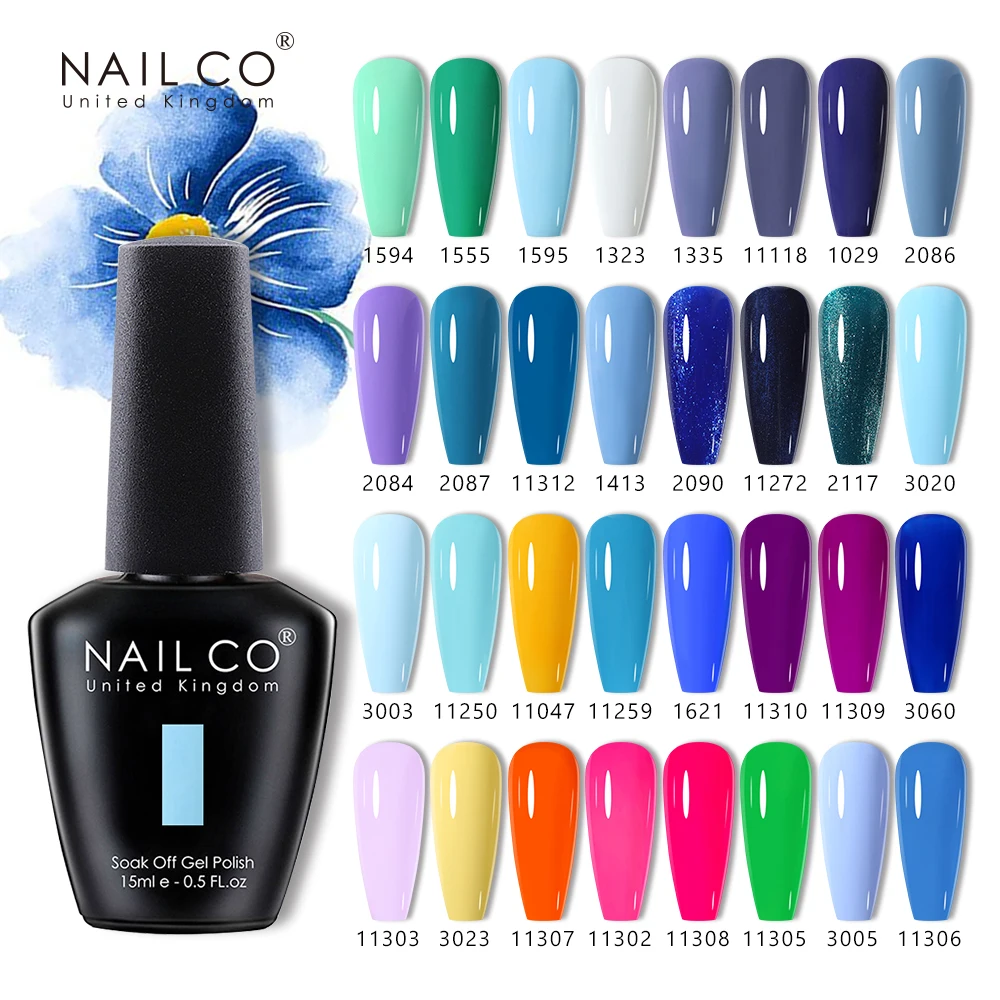 NAILCO-esmalte en Gel para uñas, barniz híbrido UV, capa superior de imprimación, colores azules, 15ml