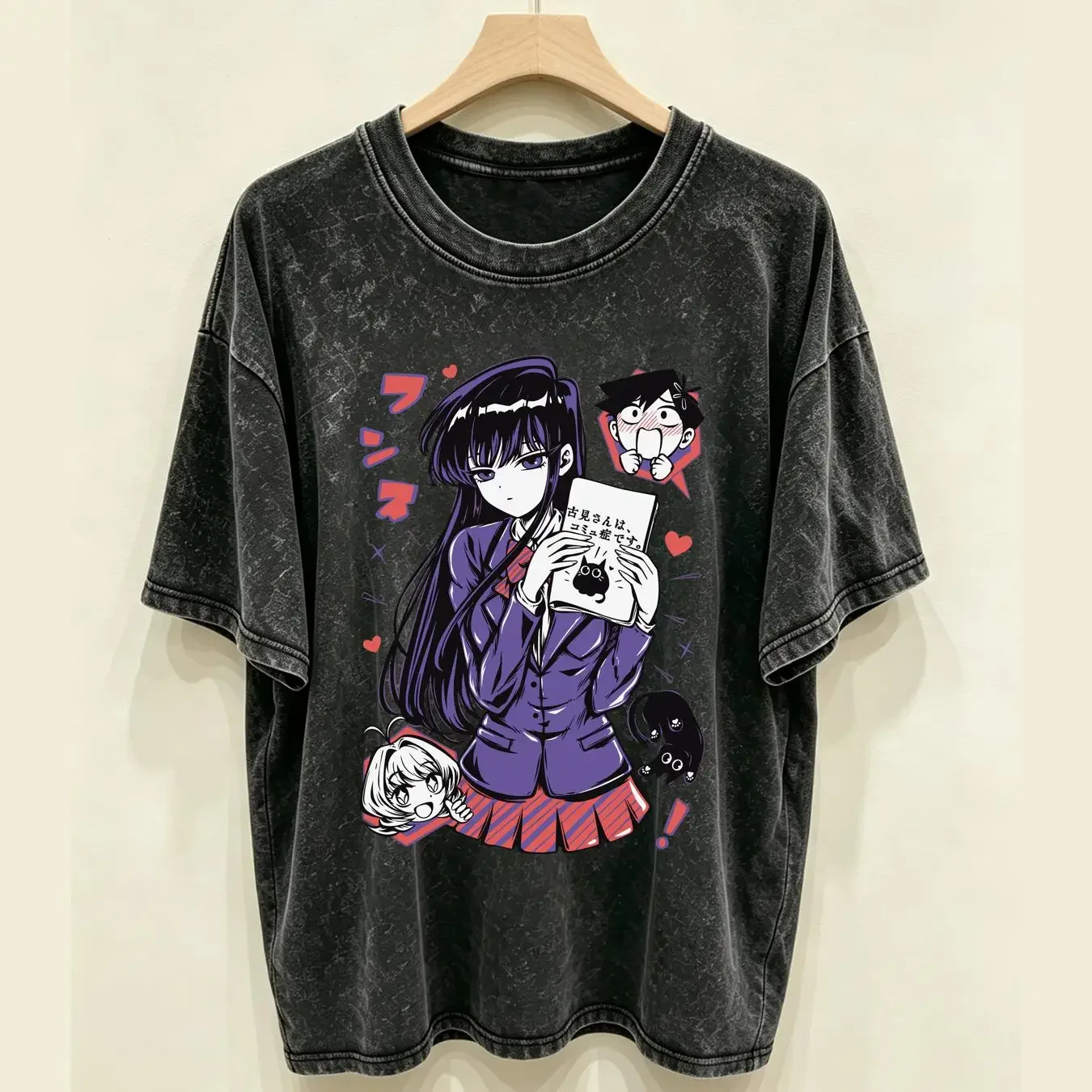 washed T Shirt Komi san Can't Communicate hitohito omoharu ren anime manga all size vintage Washed Unisex Casual streetwear