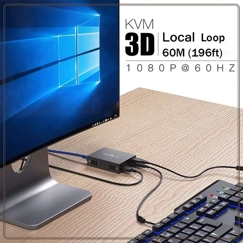Reliable--Compatible USB KVM Ethernet Extender Transmitter Receiver US Plug Iron Long Range -Compatible Extender 1Set,HD