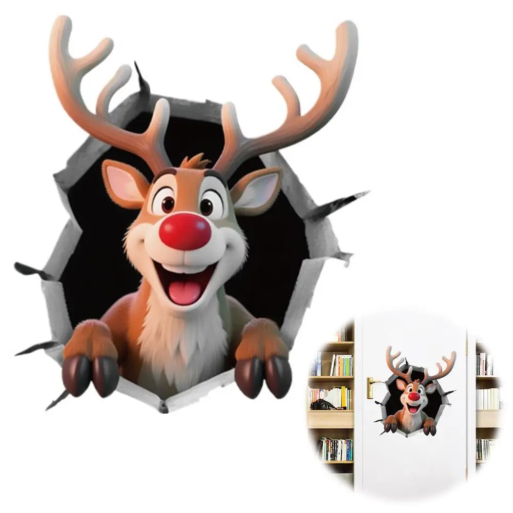 ثلاثية الأبعاد سانتا كلوز كسر من خلال الجدار ملصق بولي كلوريد الفينيل للإزالة عيد الميلاد جدار نافذة ملصق المنزل عيد الميلاد الديكور هدية السنة الجديدة 2025 #4