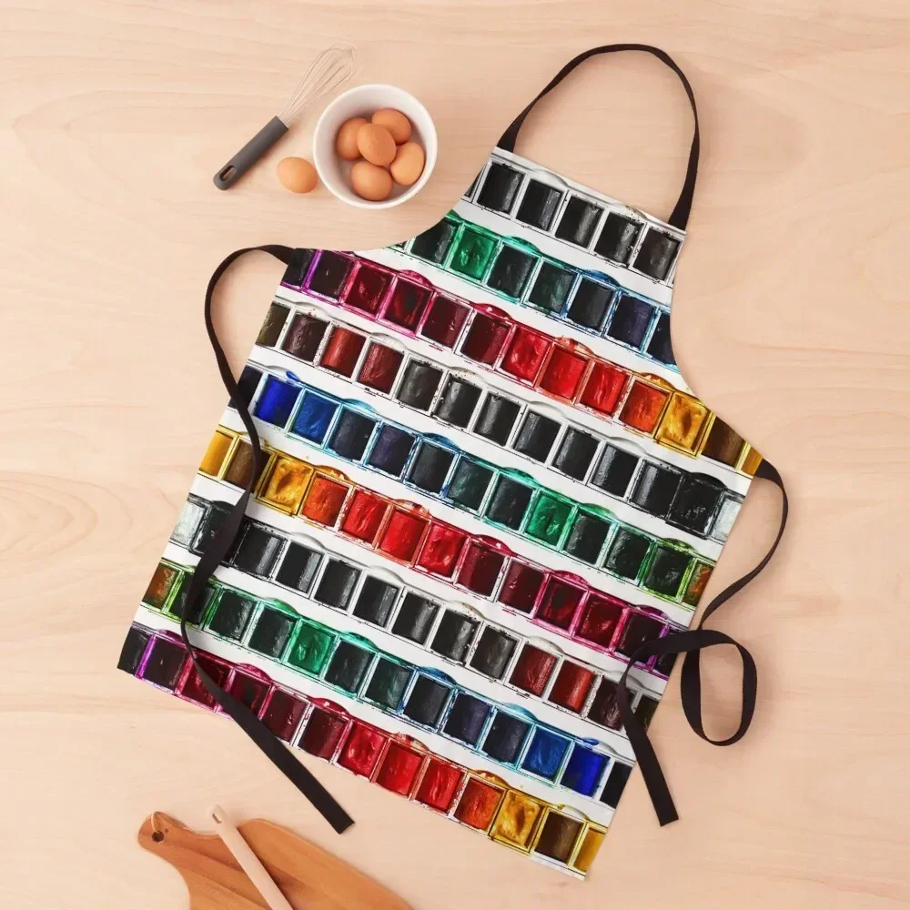 

Multicolor fun watercolor paint artist pallet Apron Trim Cloth chef costume christmas Apron