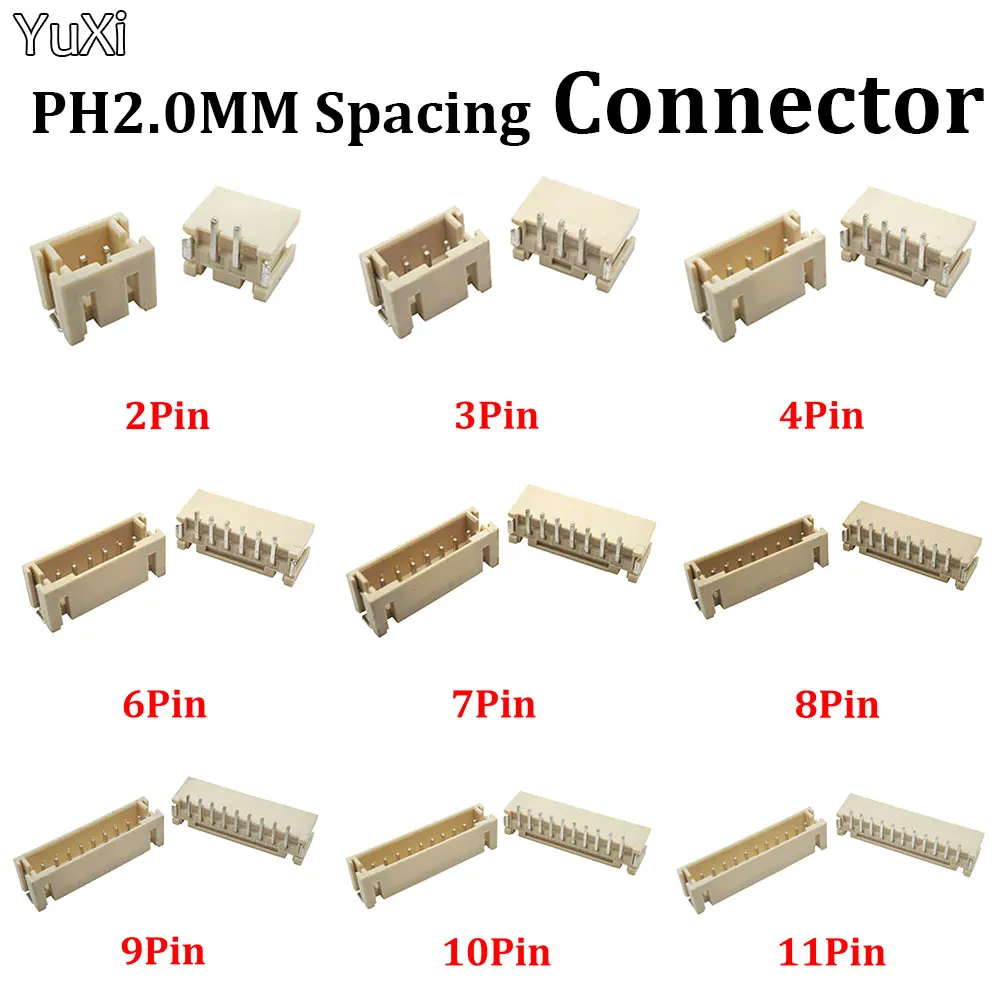 YUXI 10PCS PH 2.0mm Pitch SMT Vertical Patch Needle 2.0MM 2-12Pin Terminal Wire Socket Vertical Patch Socket Connector