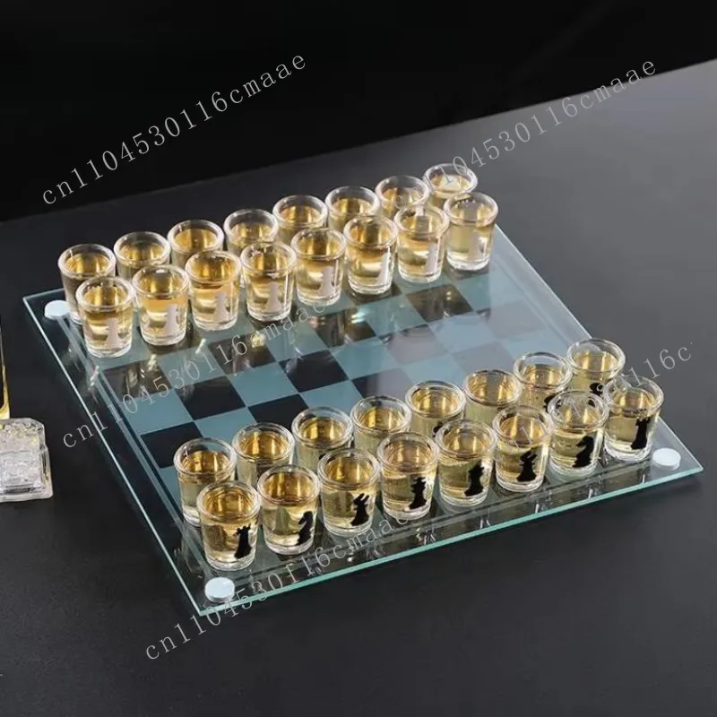 Hot Selling Quality Chess Drinking Game Wine Crystal Glass Chess Set Chess Board Games for Party